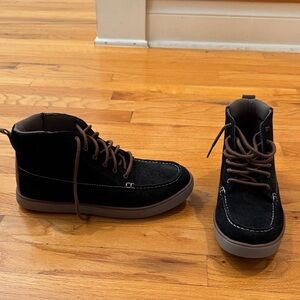 Eddie Bauer Black Suede High-Top Sneakers with Brown Laces